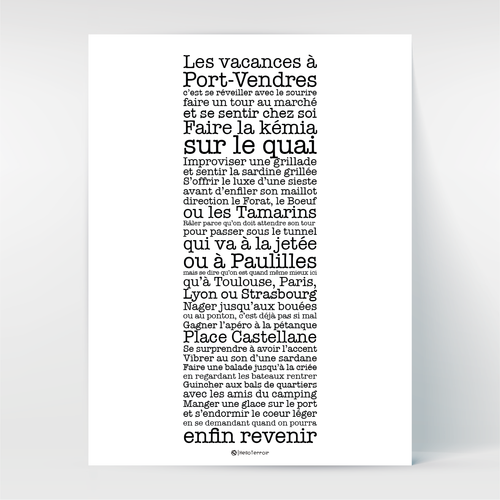 Affiche Poster Hello Terroir Vacances à Port-Vendres noir et blanc