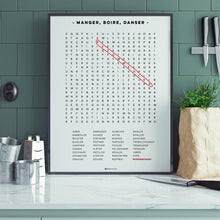 Charger l'image dans la galerie, Affiche Poster Manger Boire Danser Mots mêlés dans un décor ambiance cuisine - Hello Terroir