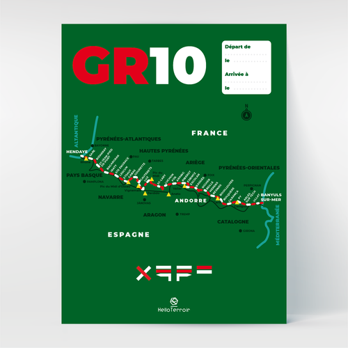 Affiche Poster Hello Terroir GR1O à personnaliser avec ses lieux et dates de départ et d'arrivée 