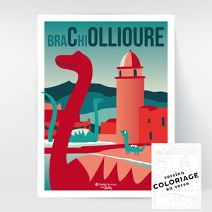 Hello Terroir Dinosaures à Collioure - Poster au recto, coloriage au verso