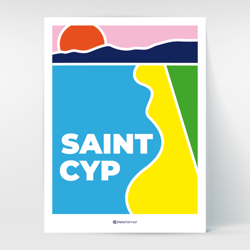 Affiche Poster Hello Terroir Saint Cyprien plage et Albères - style moderne couleurs vives