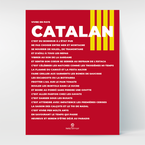Affiche Poster Hello Terroir Vivre en pays Catalan texte sang et or