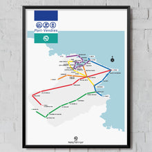 Charger l&#39;image dans la galerie, Affiche Poster Hello Terroir Plan de métro de Port-Vendres aperçu dans décor cadre
